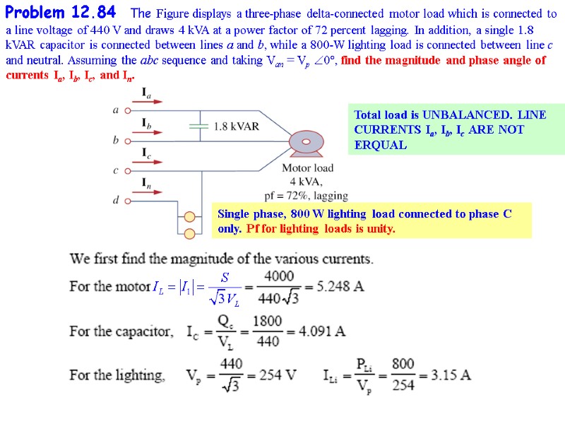 Problem 12.84  The Figure displays a three-phase delta-connected motor load which is connected